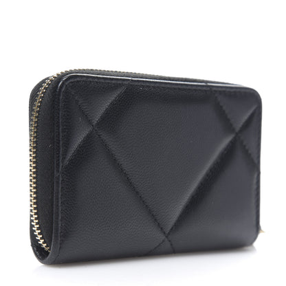 Chanel Shiny Goatskin Quilted Chanel 19 Zip Around Coin Purse Wallet Black 2 of 7