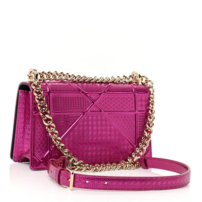 Christian Dior Metallic Patent Micro-Cannage Small Diorama Flap Bag Fuchsia 2 of 10