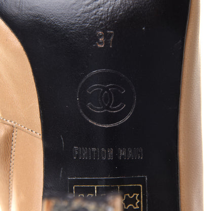 Chanel Lambskin Cap Toe Ankle Boots 37 Beige Black 6 of 10