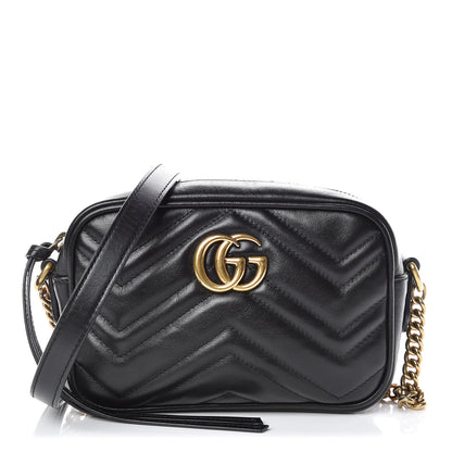 Gucci Calfskin Matelasse Mini GG Marmont Chain Shoulder Bag Black 1 of 9