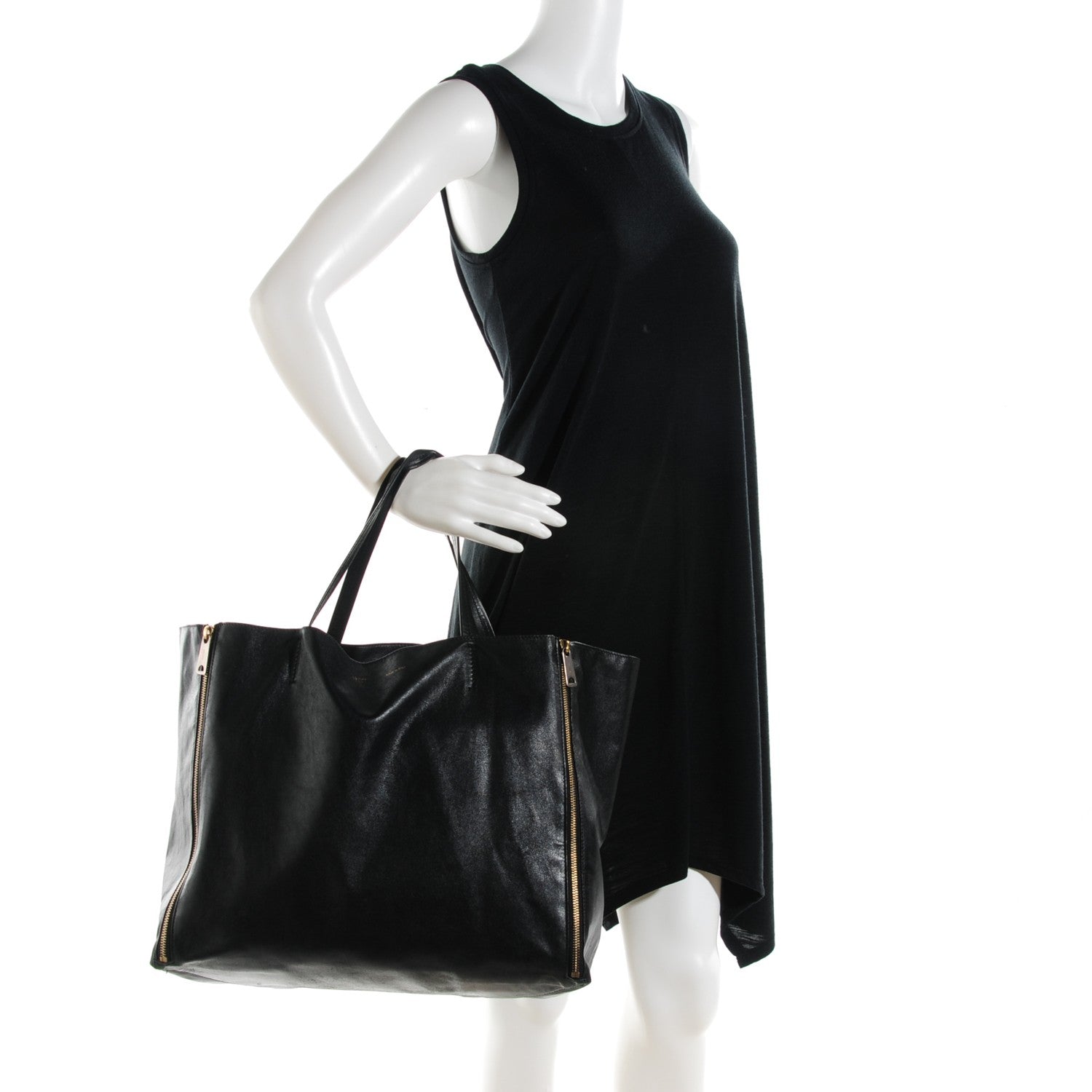 Celine Smooth Lambskin Horizontal Zipper Gusset Cabas Black 2 of 8