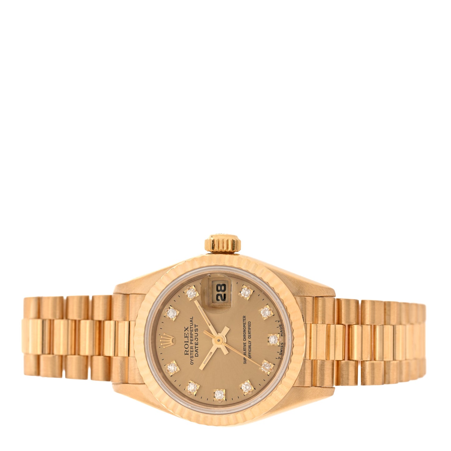 18K Yellow Gold Diamond 26mm Datejust President Watch Champagne 69178