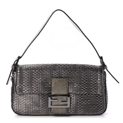 Fendi Metallic Lambskin Woven Baguette Light Grey 1 of 12