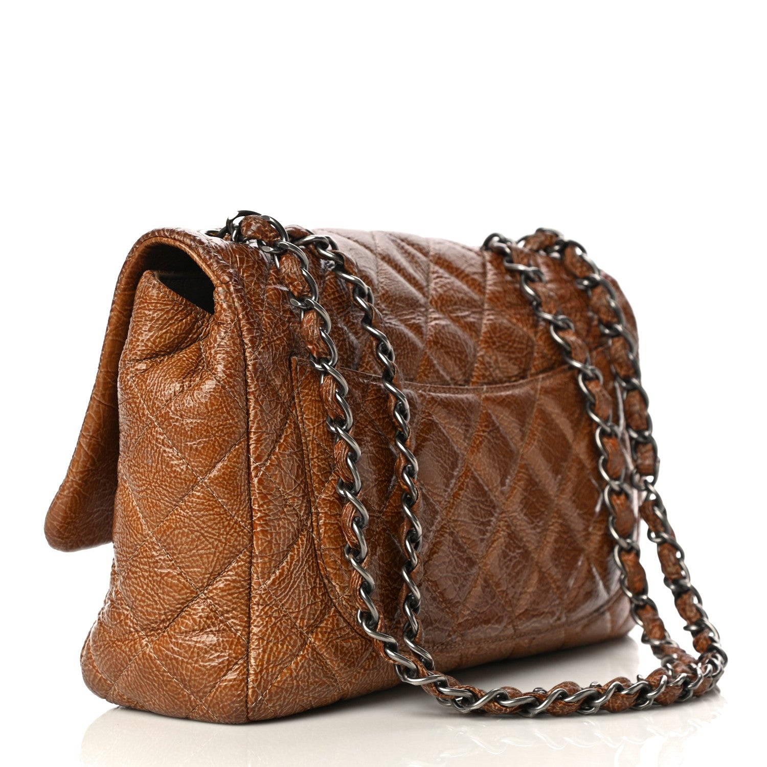 Chanel Crinkled Patent Quilted Jumbo Single Flap Beige 2 of 9