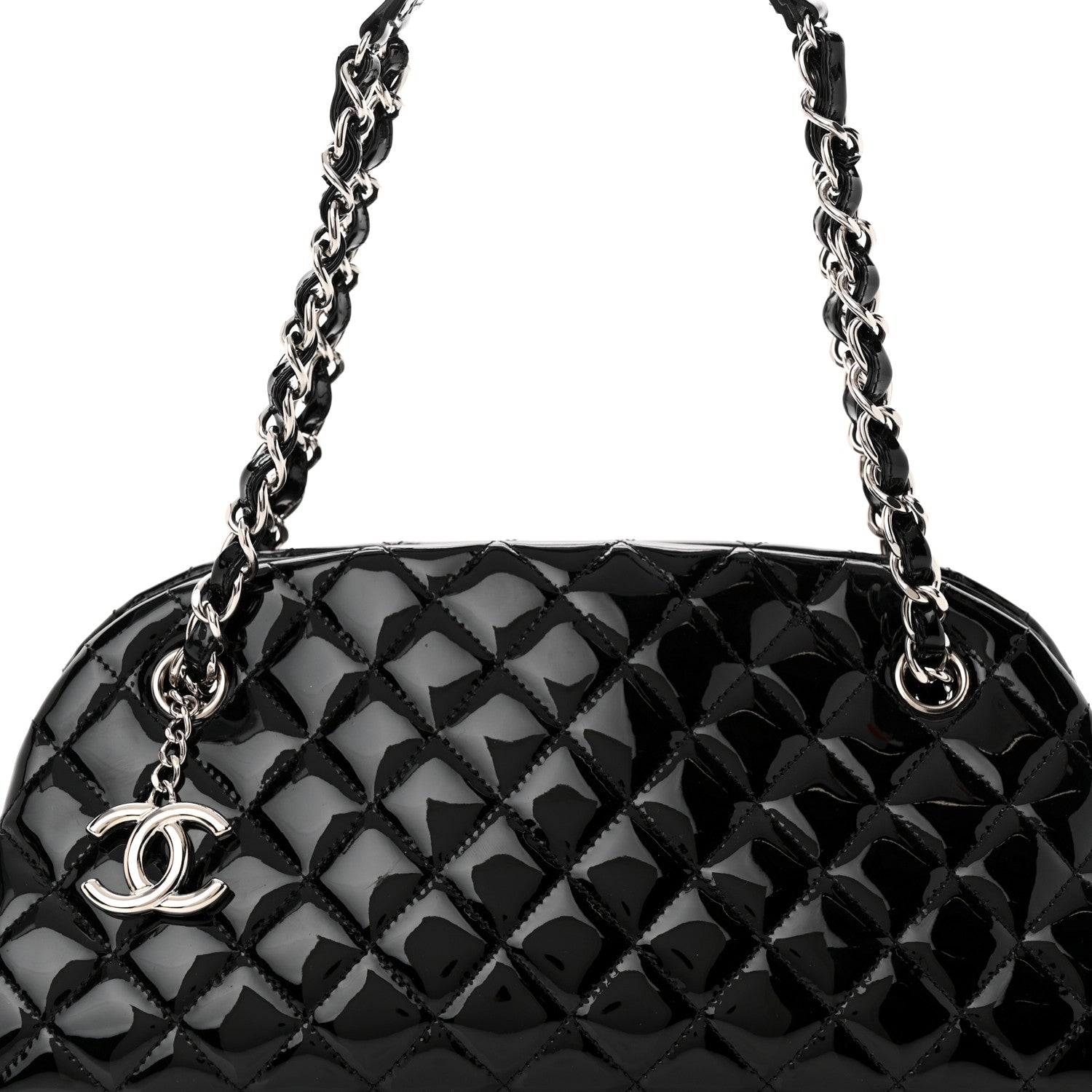 Chanel Patent Quilted Medium Just Mademoiselle Bowling Bag Black 8 of 12