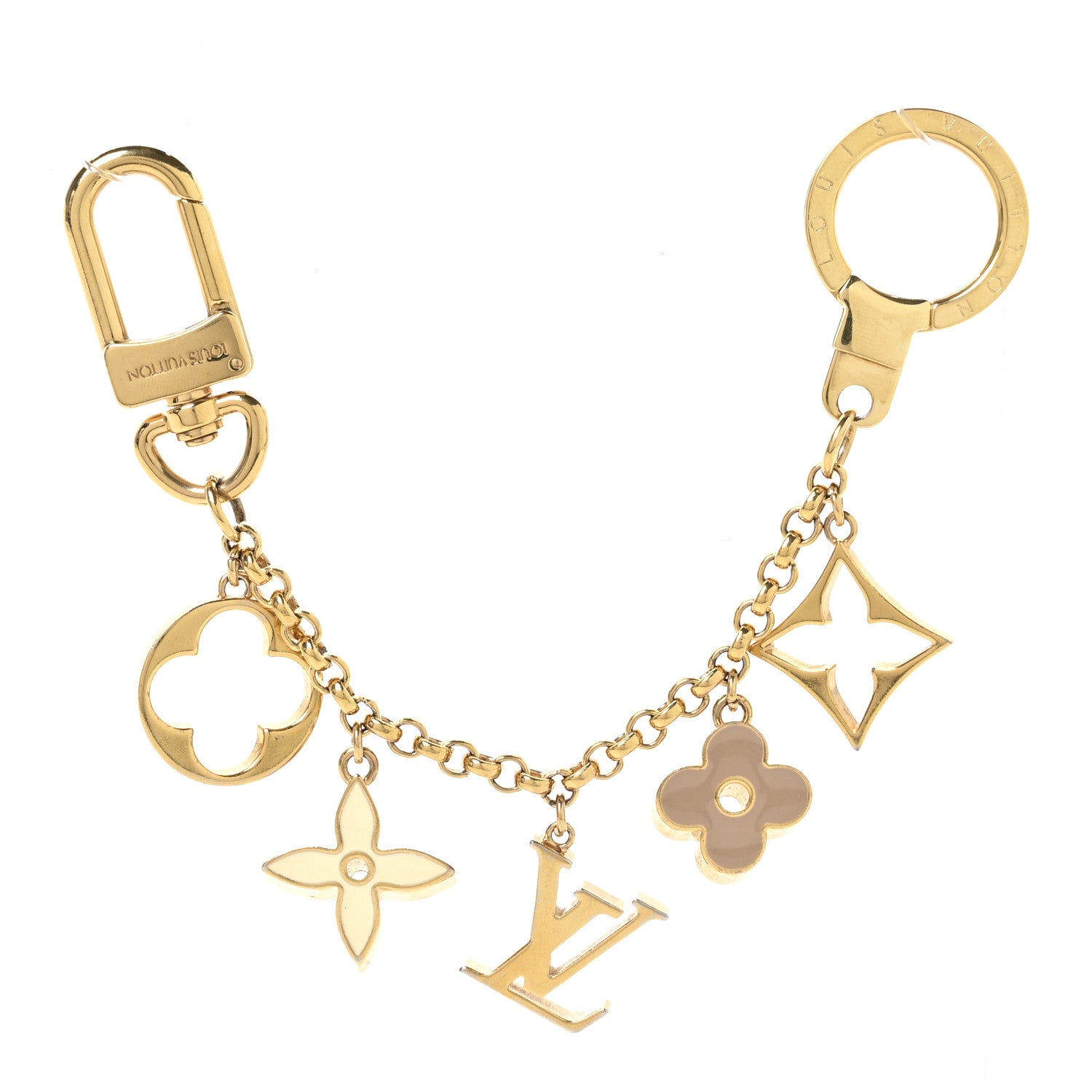 Louis Vuitton Brass Enamel Fleur De Monogram Bag Charm Chain Gold 1 of 3