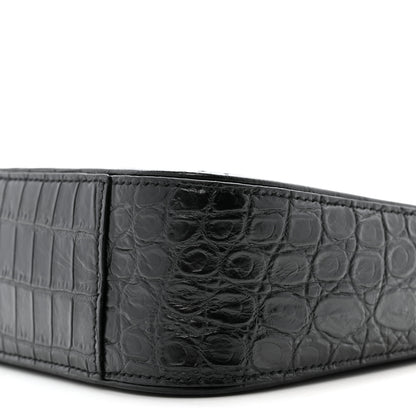 Saint Laurent Calfskin Crocodile Embossed Le 5 A 7 Hobo Black 10 of 13