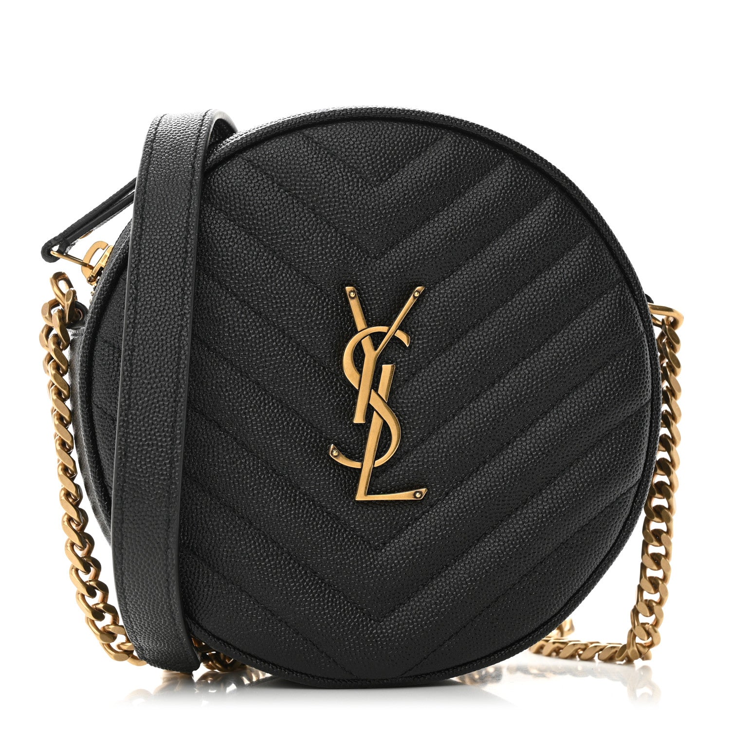 Saint Laurent Grain De Poudre Matelasse Chevron Quilted Round Vinyle Camera Bag Black 1 of 9
