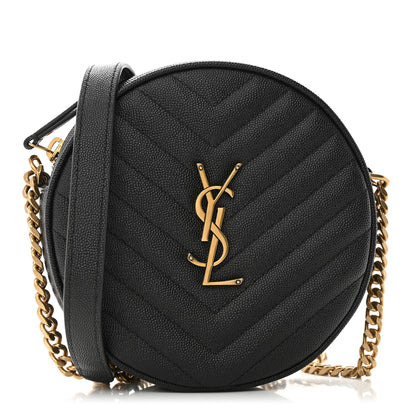 Saint Laurent Grain De Poudre Matelasse Chevron Quilted Round Vinyle Camera Bag Black 1 of 9