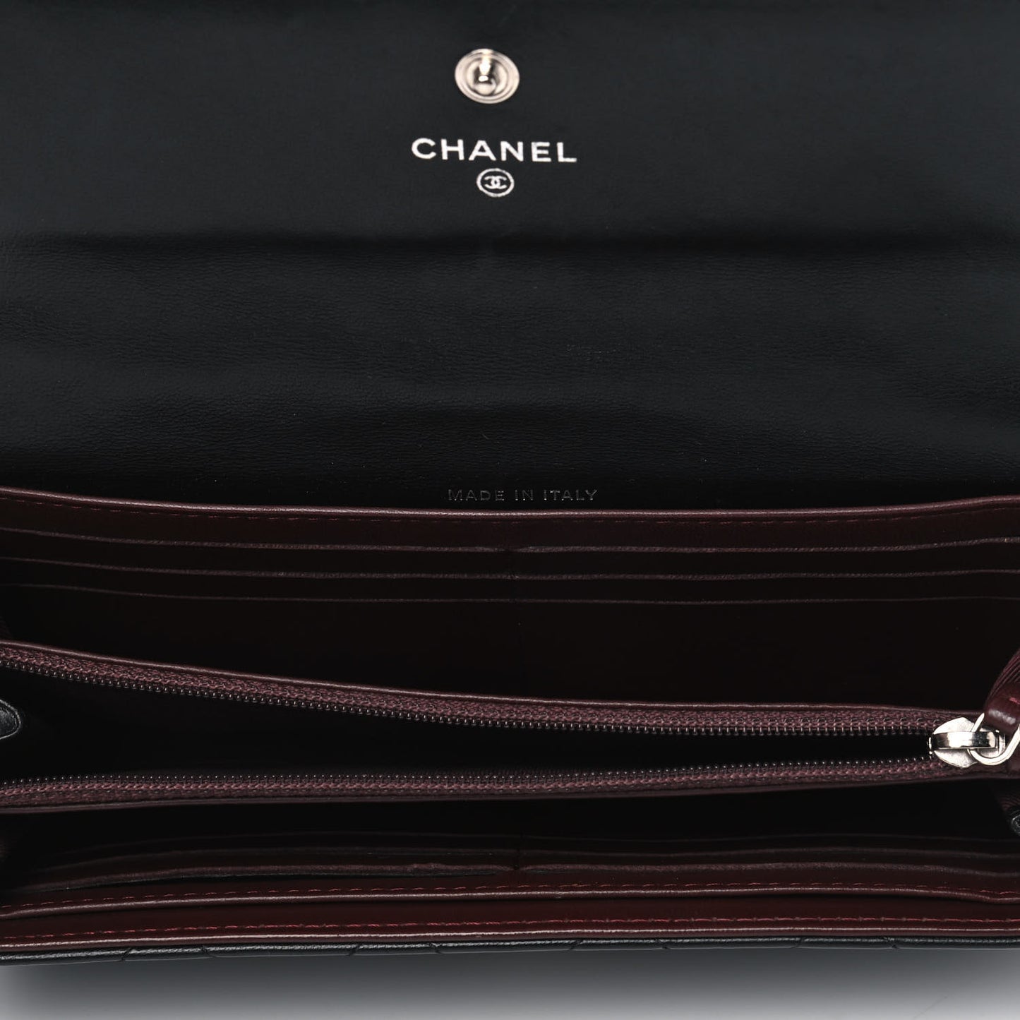 Lambskin Quilted Large Gusset Flap Wallet Black