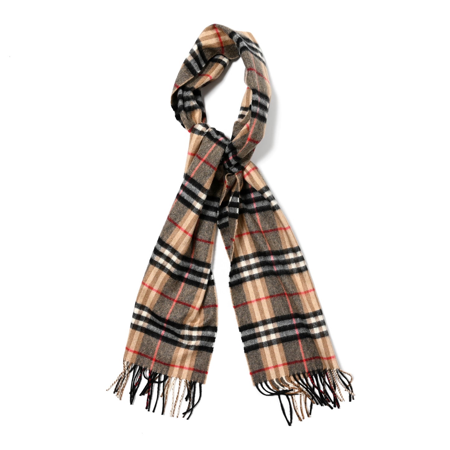 Cashmere House Check Fringe Scarf Camel