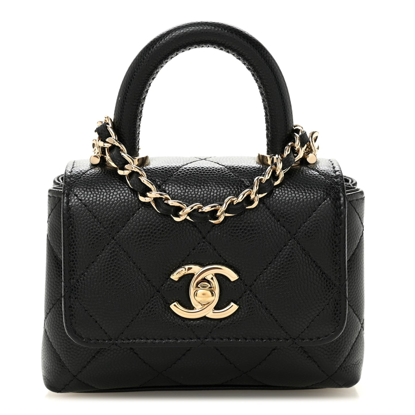 Caviar Quilted Nano Coco Handle Clutch With Chain Black