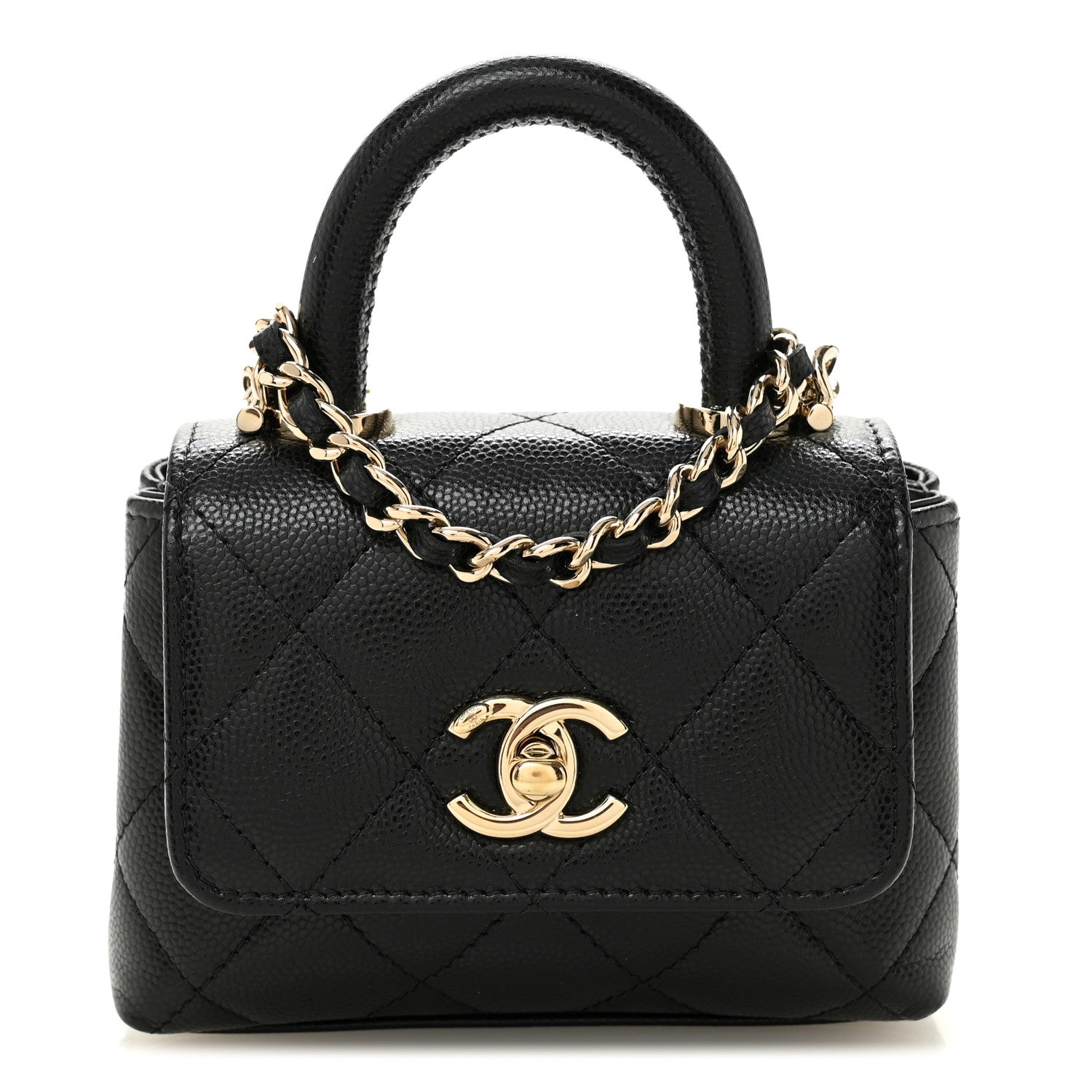 Chanel Caviar Quilted Nano Coco Handle Clutch With Chain Black 1 of 11