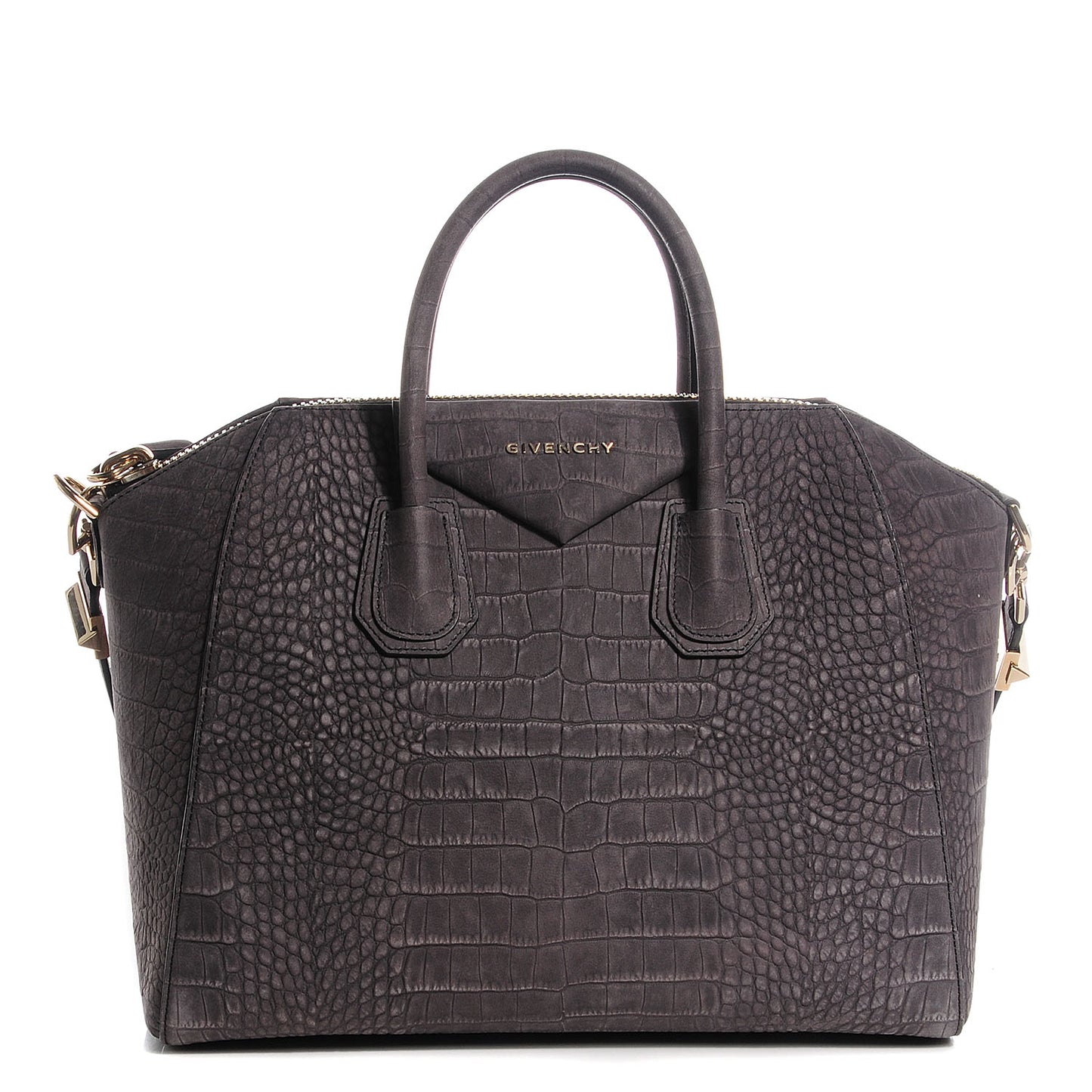 Nubuck Crocodile Embossed Medium Antigona Dark Grey