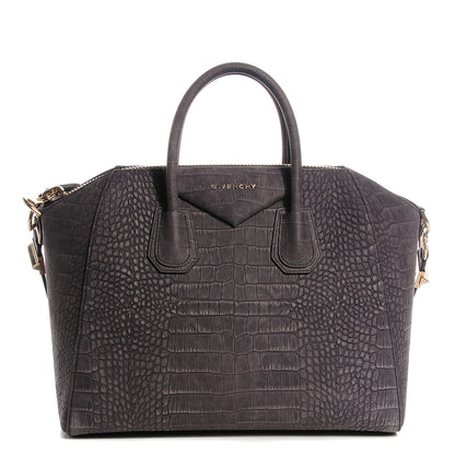 Givenchy Nubuck Crocodile Embossed Medium Antigona Dark Grey 1 of 10