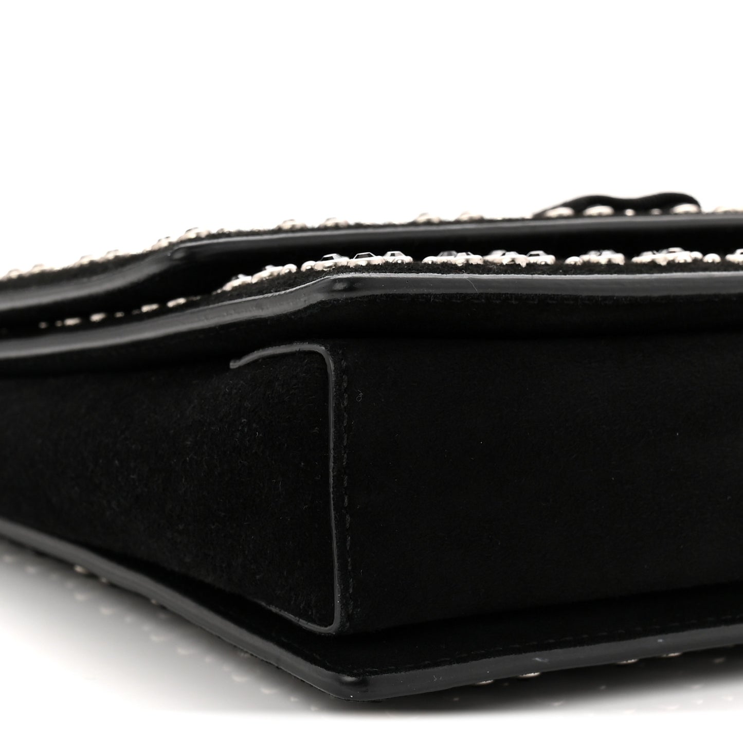 Suede Calfskin Studded Crystal Ginny Vara Bow Shoulder Bag Black