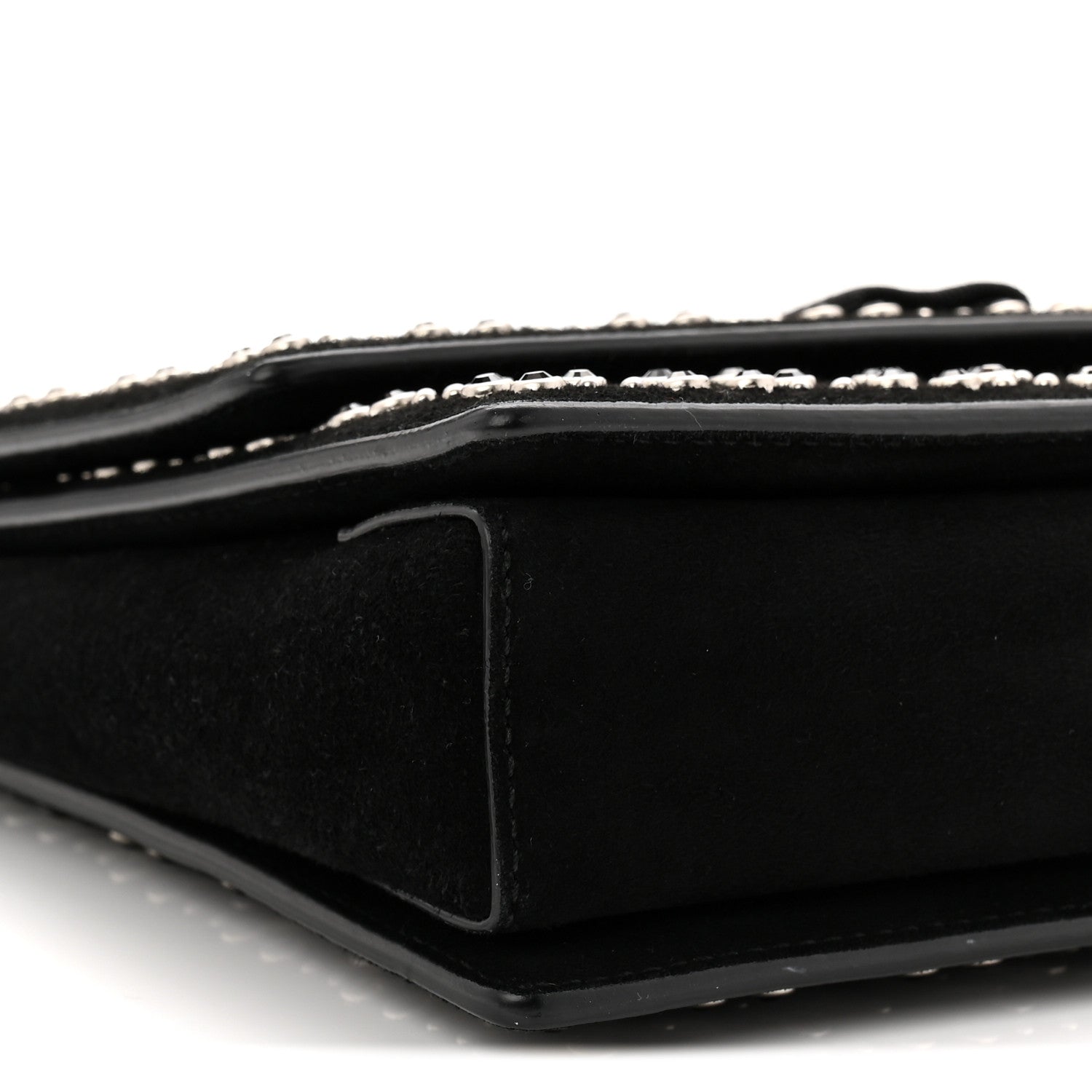 Salvatore Ferragamo Suede Calfskin Studded Crystal Ginny Vara Bow Shoulder Bag Black 8 of 9