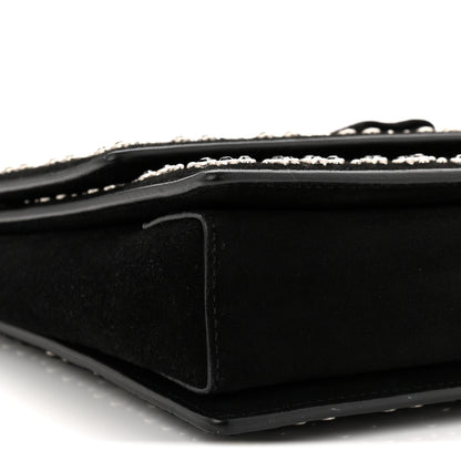 Salvatore Ferragamo Suede Calfskin Studded Crystal Ginny Vara Bow Shoulder Bag Black 8 of 9