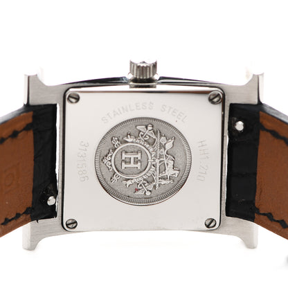 Hermes Stainless Steel Alligator Diamond Mother of Pearl 21mm Heure H Hour Quartz Watch Noir 4 of 6