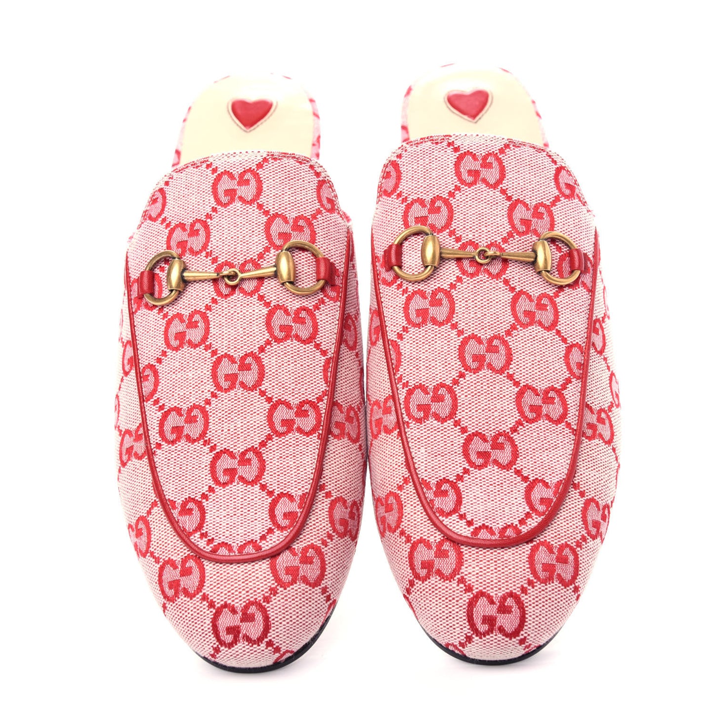 Canvas GG Monogram Horsebit Womens Princetown Slippers 40 Gardenia Hibiscus Red