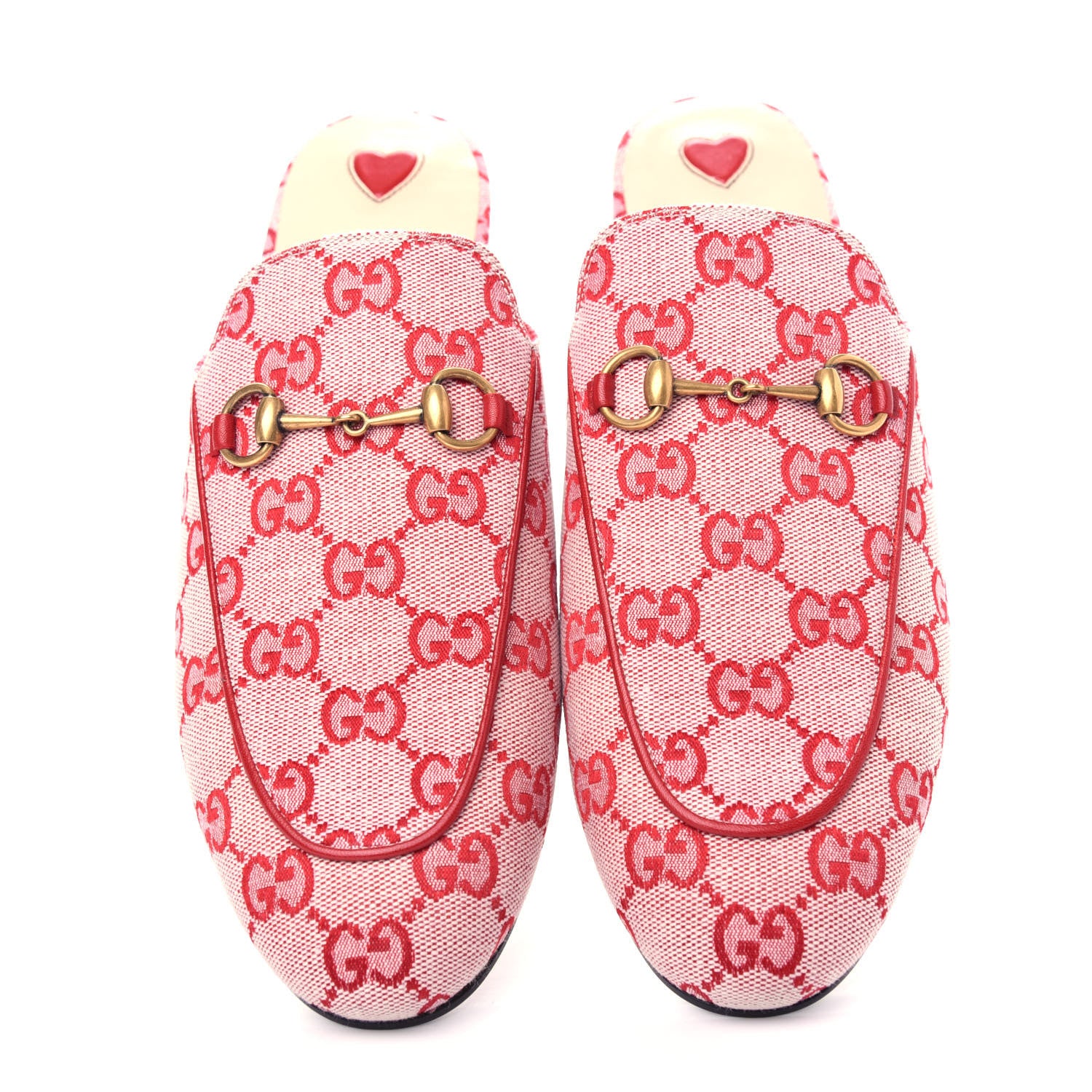Gucci Canvas GG Monogram Horsebit Womens Princetown Slippers 40 Gardenia Hibiscus Red 5 of 11