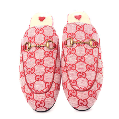 Gucci Canvas GG Monogram Horsebit Womens Princetown Slippers 40 Gardenia Hibiscus Red 5 of 11