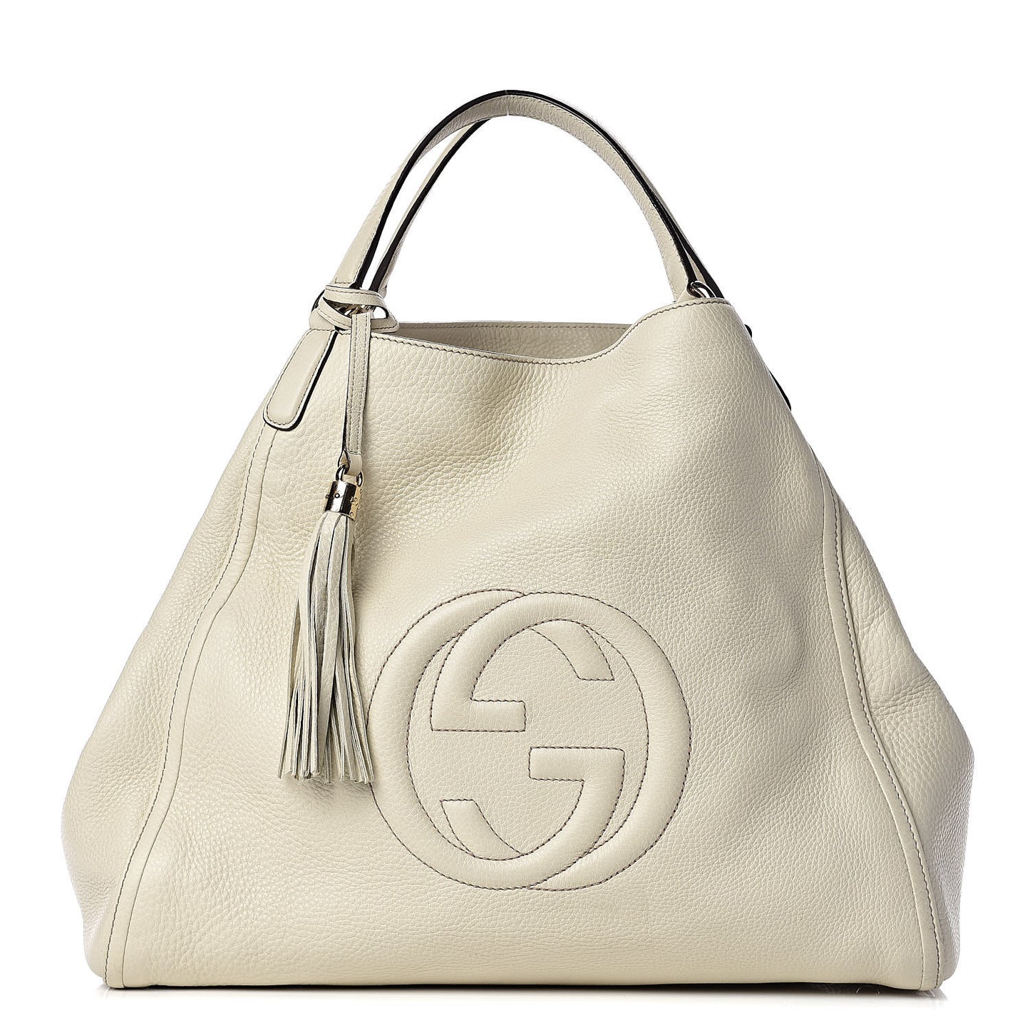 Pebbled Calfskin Large Soho Shoulder Bag Off White