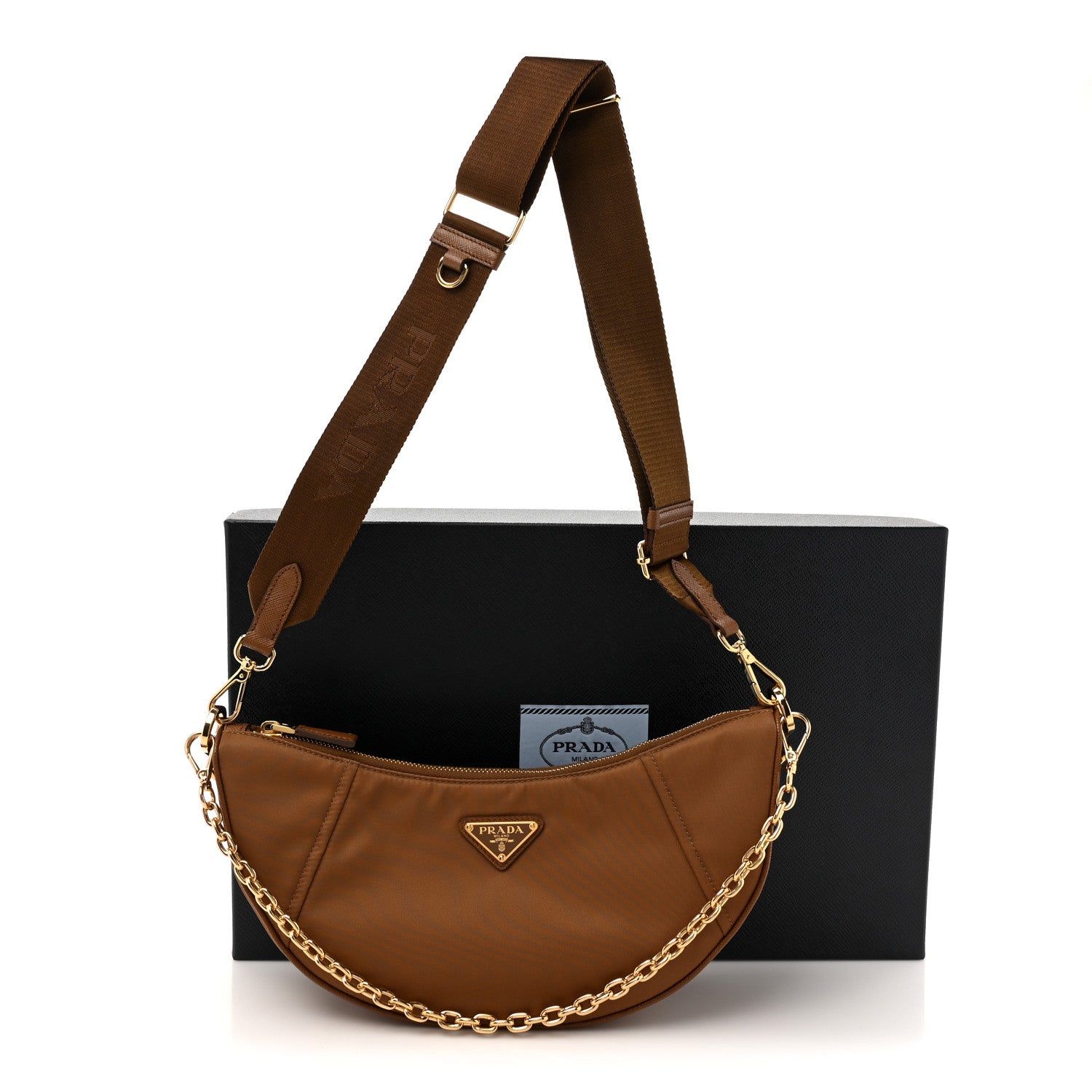 Prada Re-Nylon Saffiano Demi-lune Shoulder Bag Brown 10 of 10