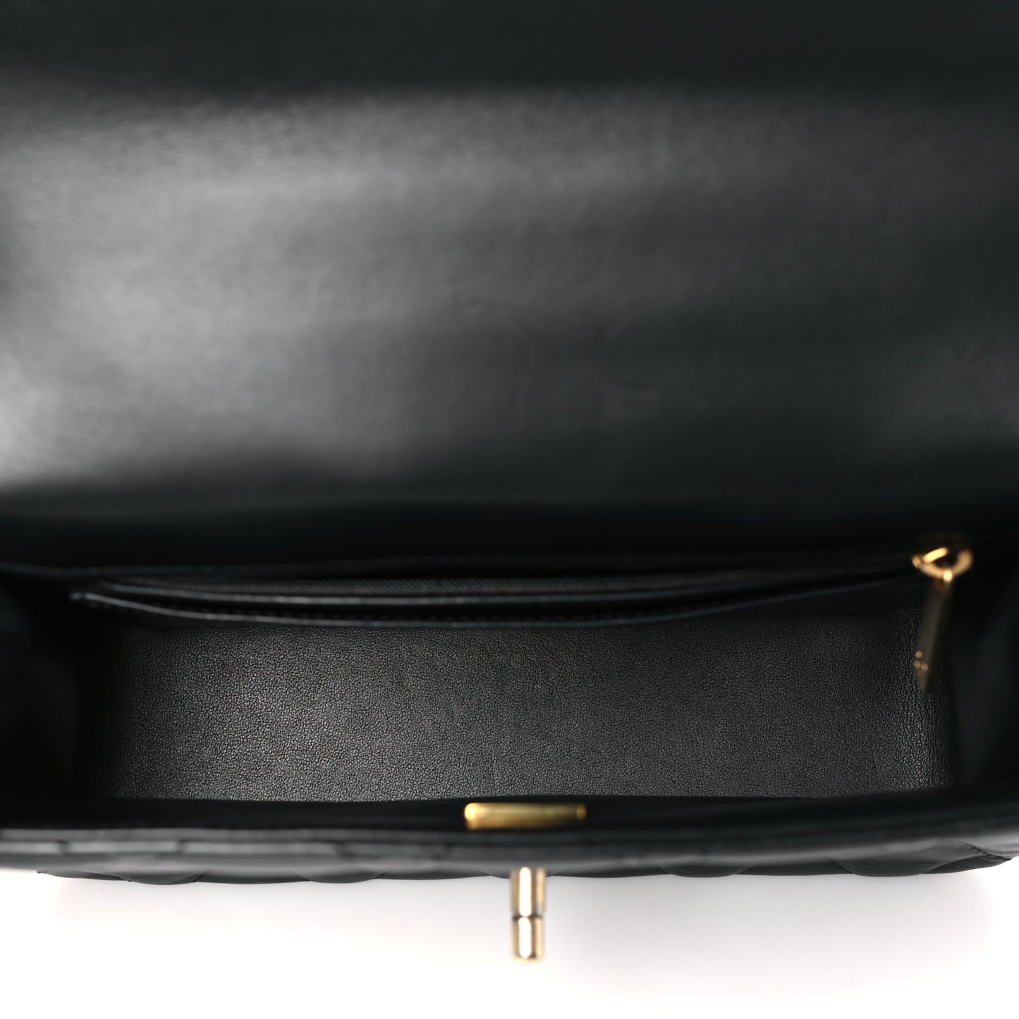 Lambskin Metal Quilted Twist Top Handle Flap With Chain Black