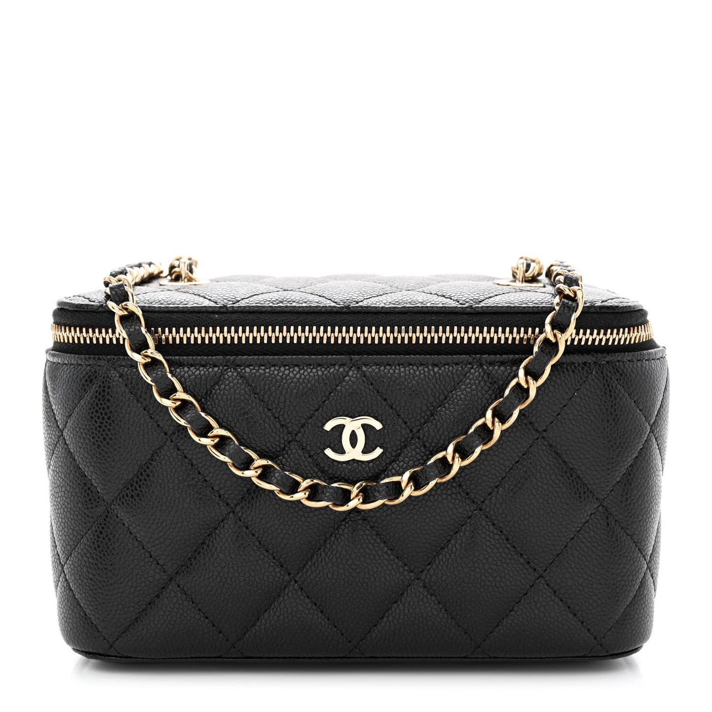Caviar Quilted Small Vanity Case With Chain Black