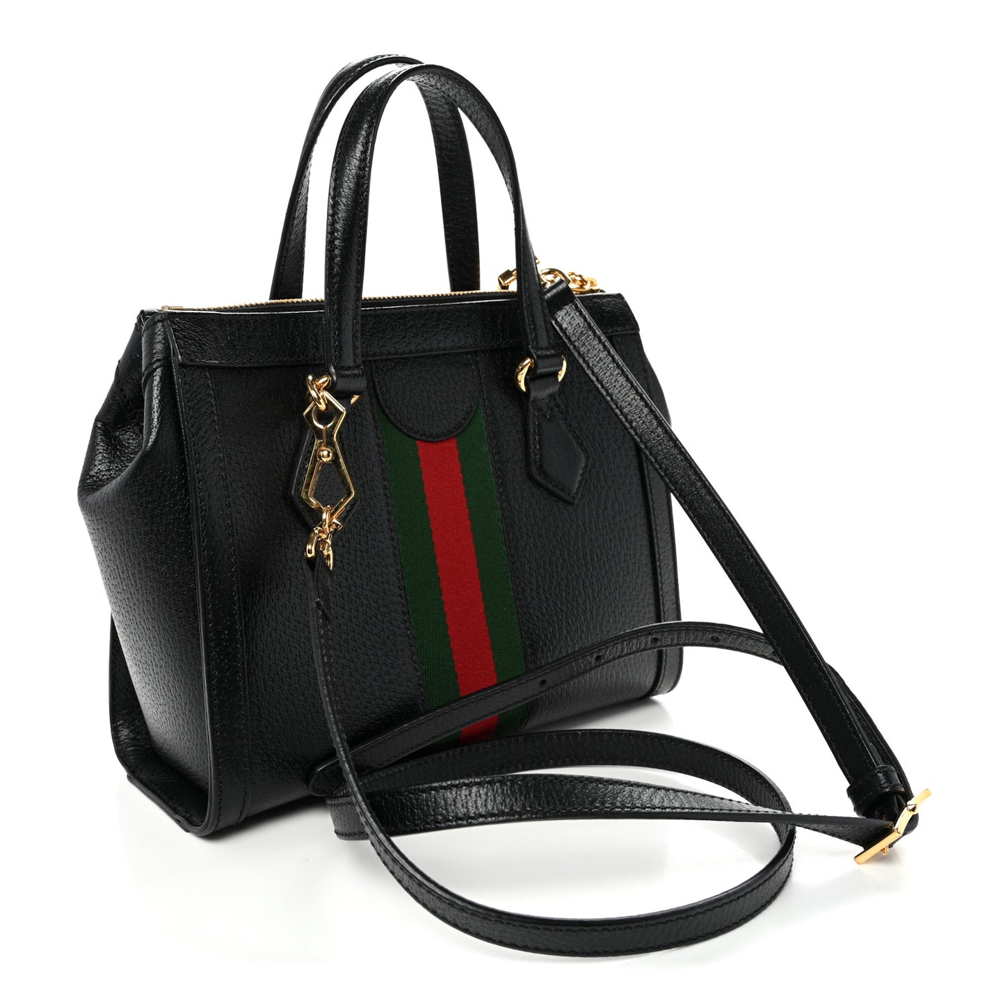Textured Calfskin Web Small Ophidia Tote Bag Black