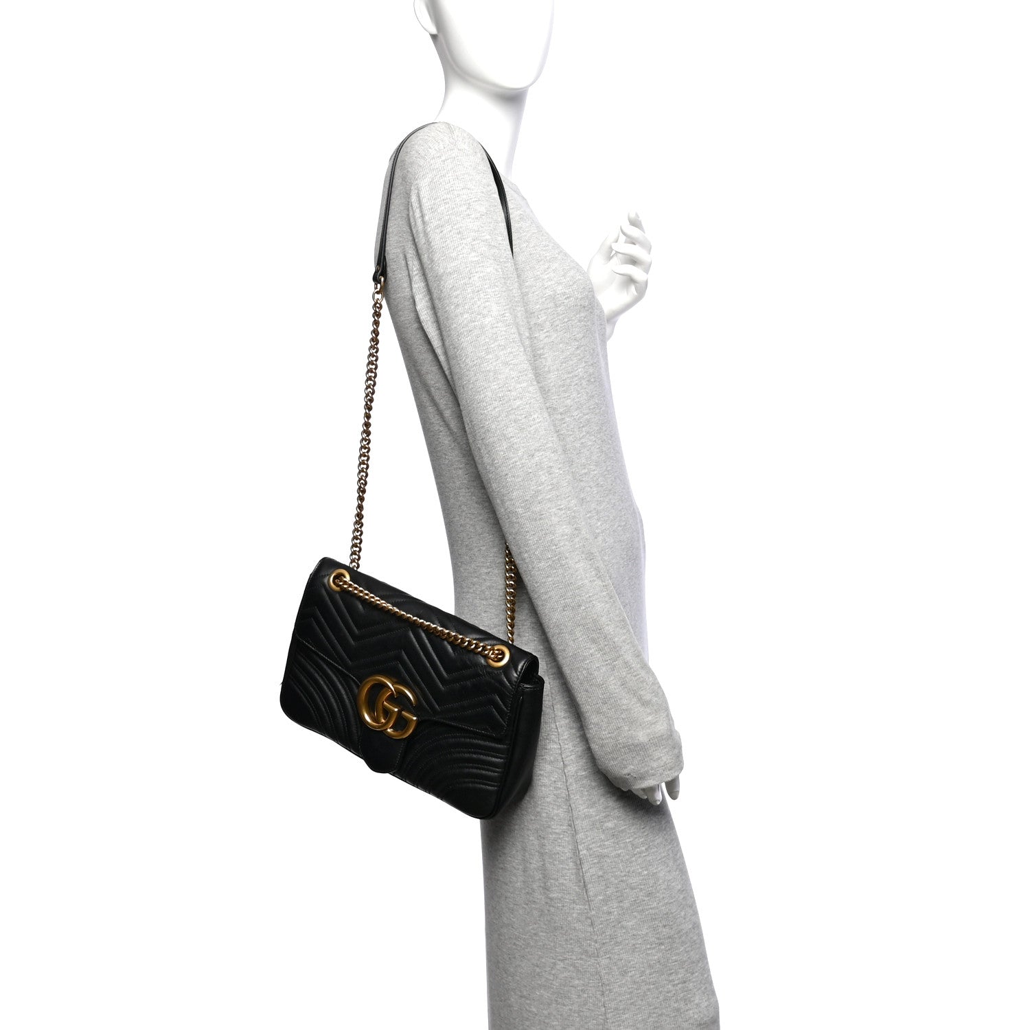Gucci Calfskin Matelasse Medium GG Marmont Shoulder Bag Black 2 of 12