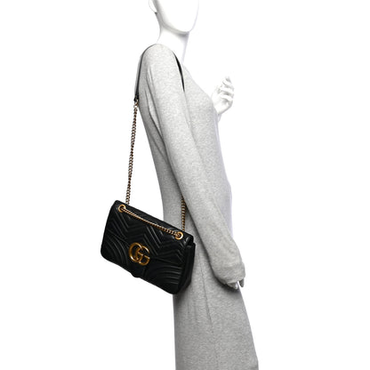 Gucci Calfskin Matelasse Medium GG Marmont Shoulder Bag Black 2 of 12