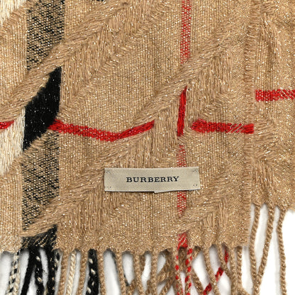 Burberry Metallic Cashmere Giant Check Fringe Scarf Camel 9 of 10