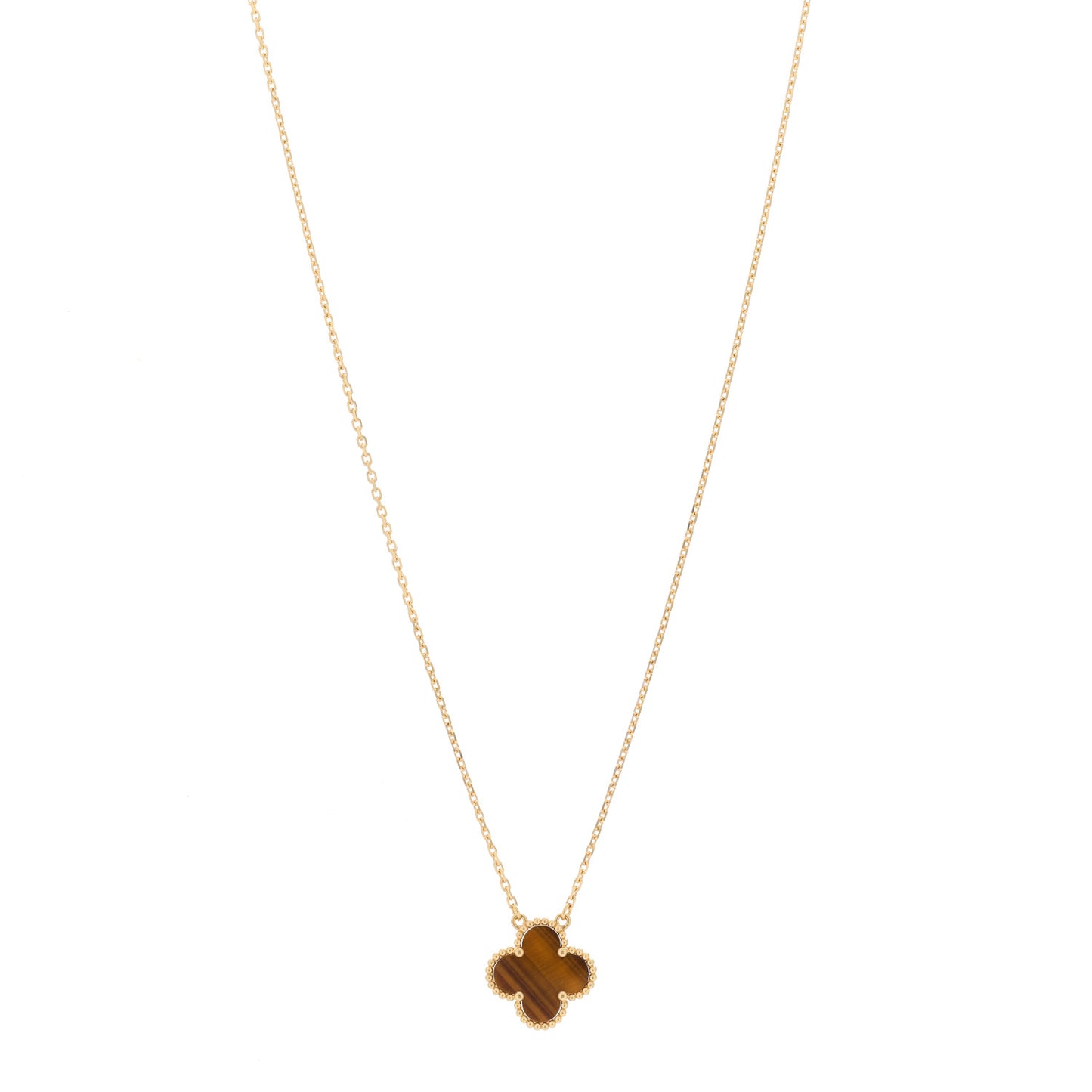 18K Yellow Gold Tiger Eye Vintage Alhambra Pendant Necklace
