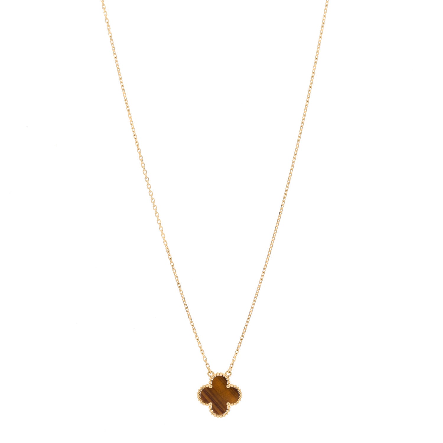 Van Cleef & Arpels 18K Yellow Gold Tiger Eye Vintage Alhambra Pendant Necklace 1 of 4