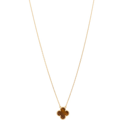 Van Cleef & Arpels 18K Yellow Gold Tiger Eye Vintage Alhambra Pendant Necklace 1 of 4