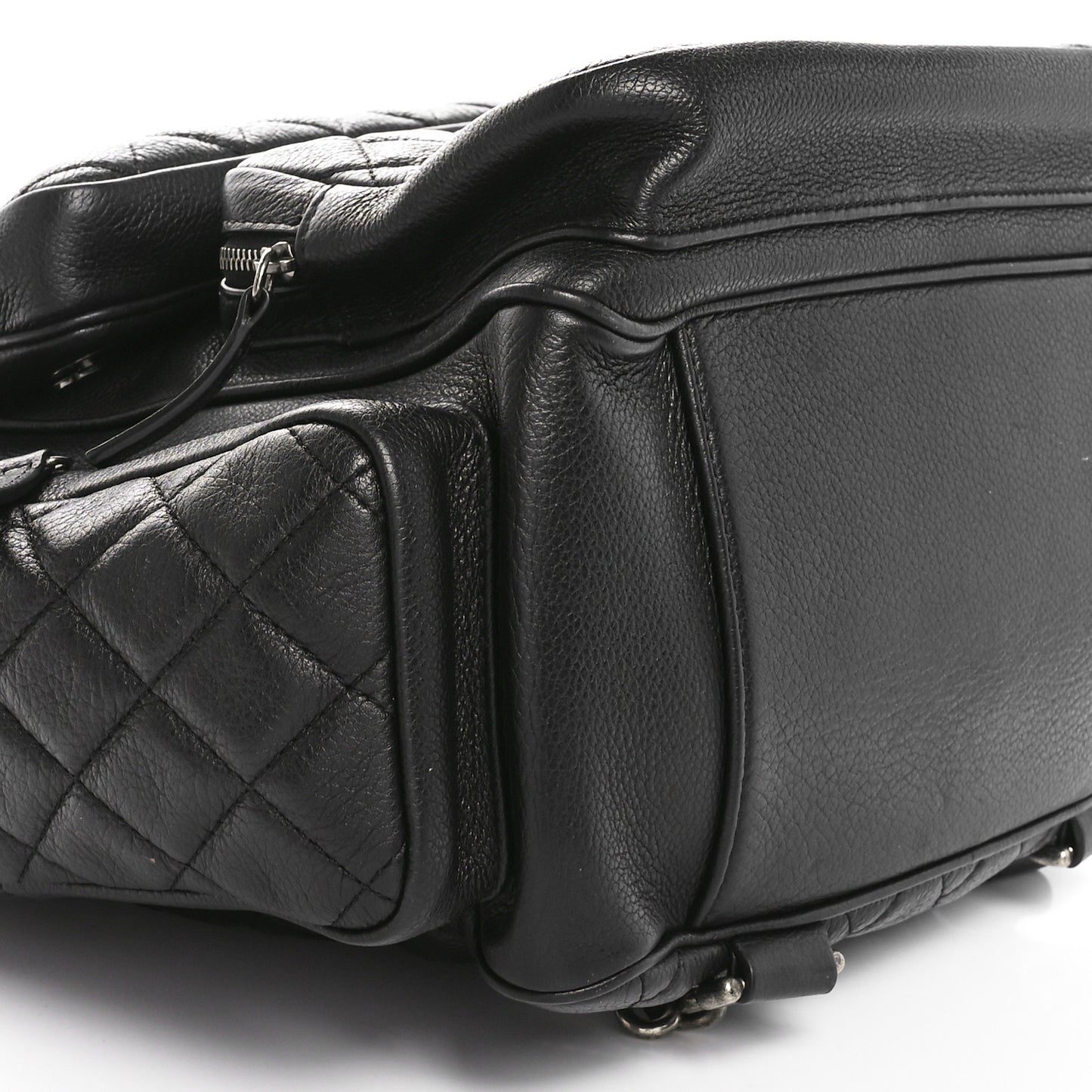 Grained Calfskin Quilted Large Casual Rock Backpack Black