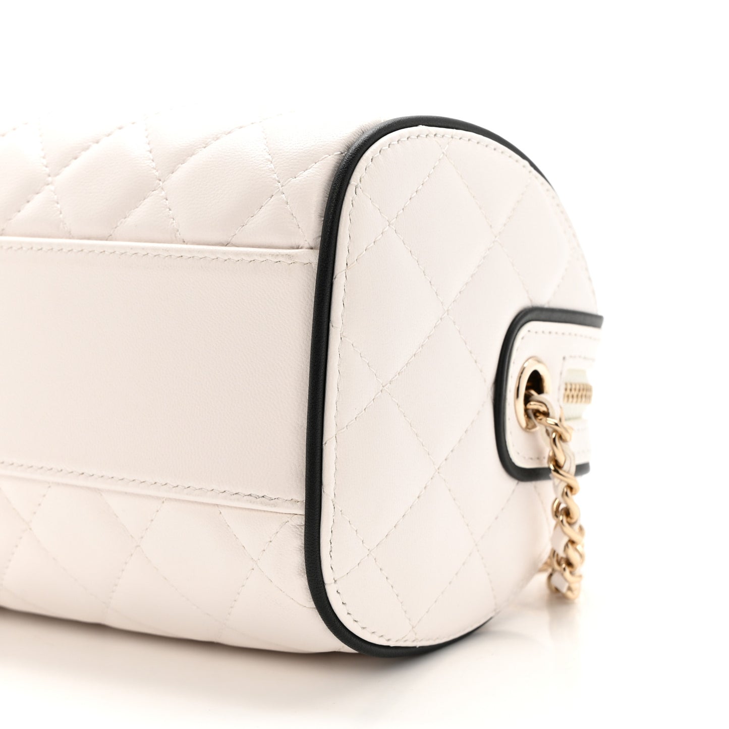 Lambskin Quilted Barrel Clutch With Chain White