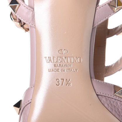 Valentino Garavani Pebbled Calfskin Rockstud Ankle Strap Low Heel Pumps 37.5 Poudre 8 of 11
