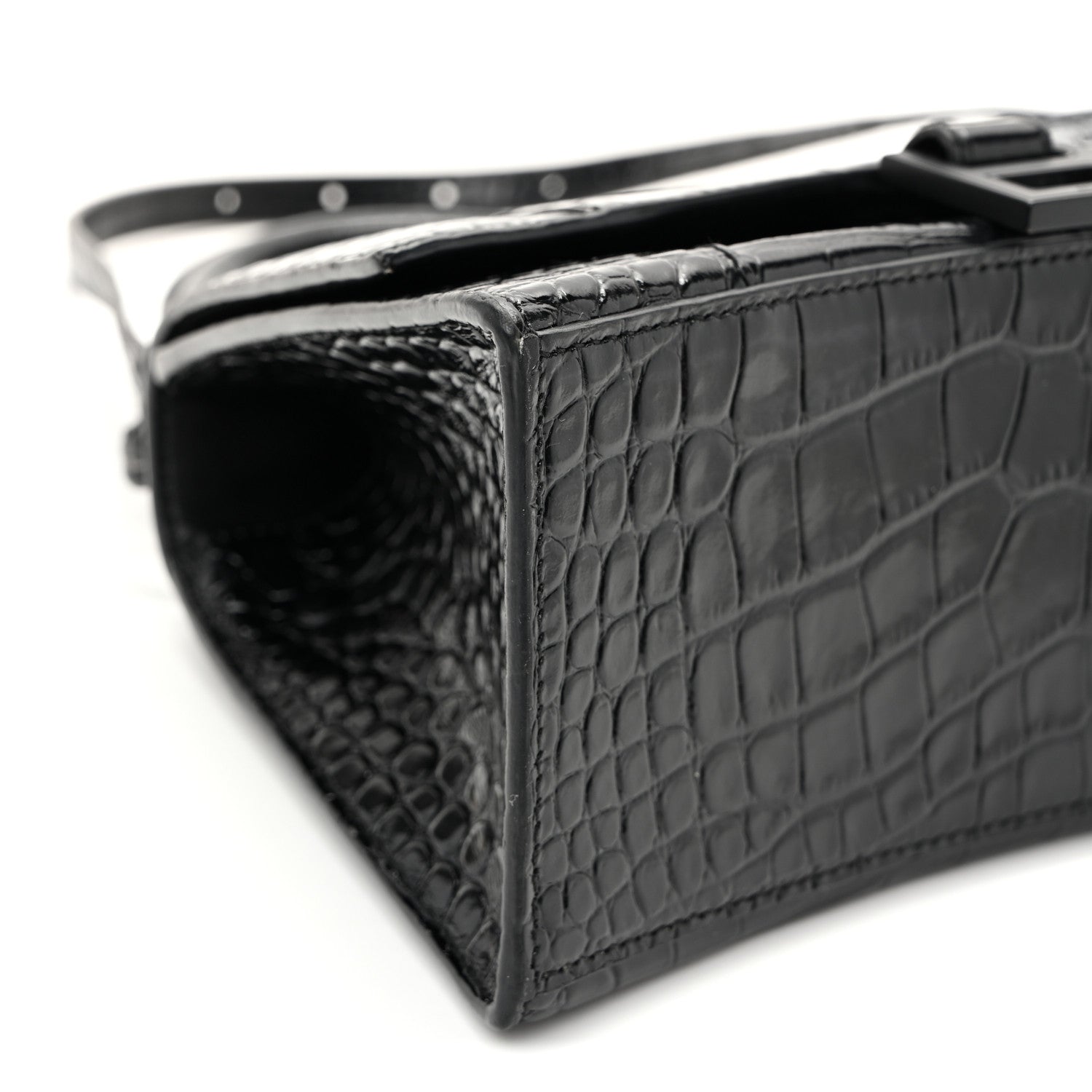 Balenciaga Shiny Calfskin Monochrome Crocodile Embossed Small Hourglass Top Handle Bag Black 8 of 10