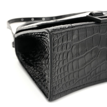 Balenciaga Shiny Calfskin Monochrome Crocodile Embossed Small Hourglass Top Handle Bag Black 8 of 10
