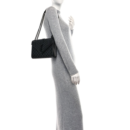 Saint Laurent Grain De Poudre Textured Mixed Matelasse Triquilt Medium Monogram Monochrome Satchel Black 2 of 8