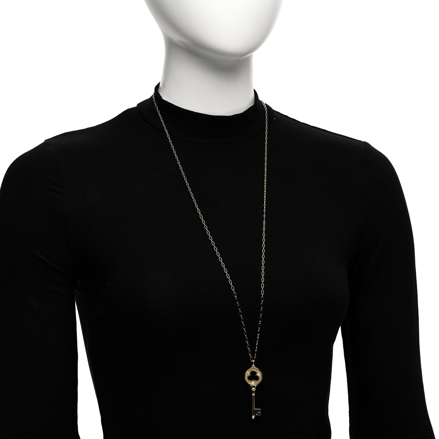 Tiffany 18K Yellow Gold Diamond Clover Key Pendant Necklace 2 of 5