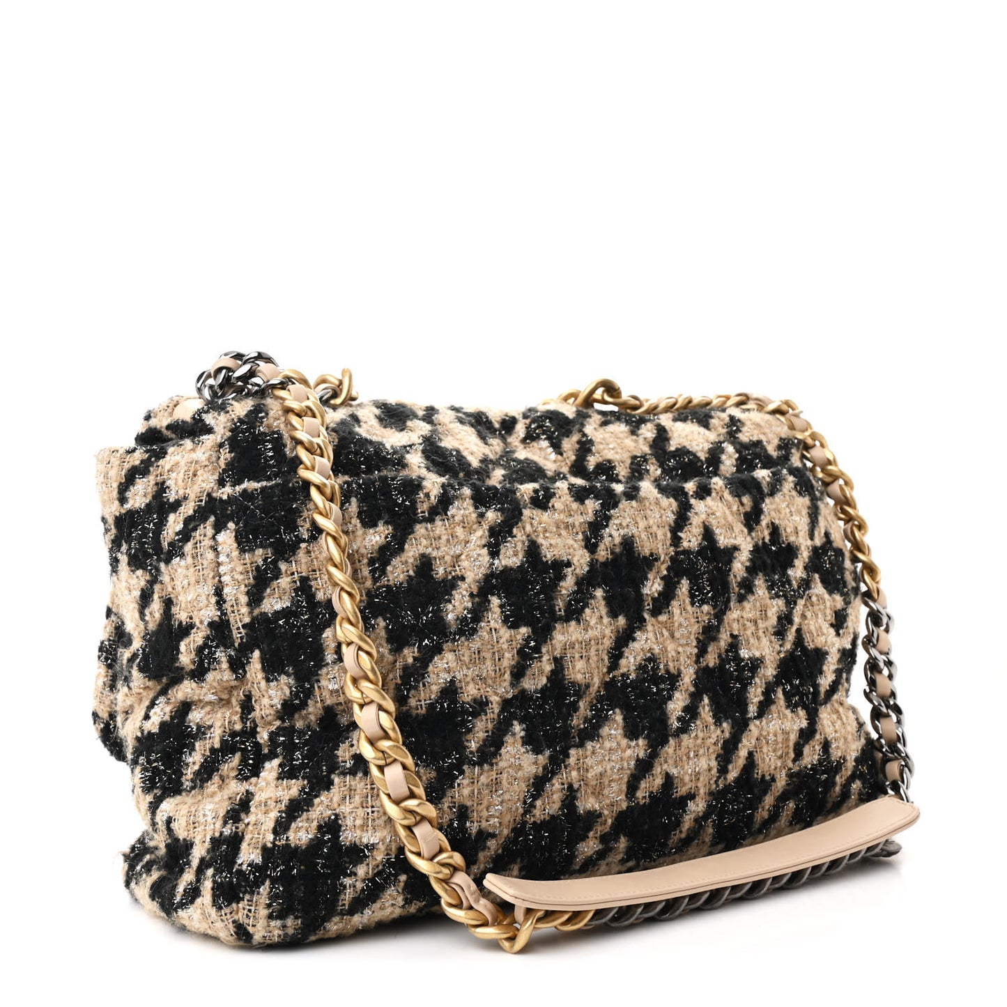 Tweed Maxi Chanel 19 Flap Beige Black