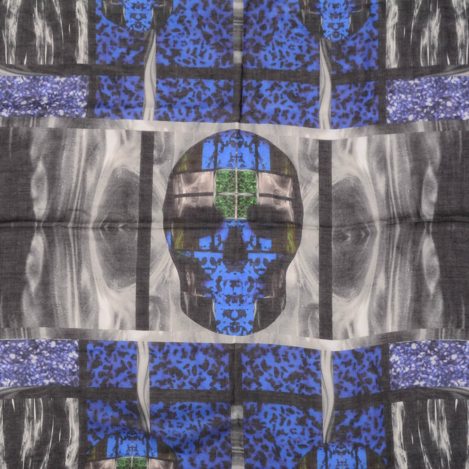 Alexander McQueen Modal Silk Perspex Patchwork Printed Scarf Blue Black 1 of 5