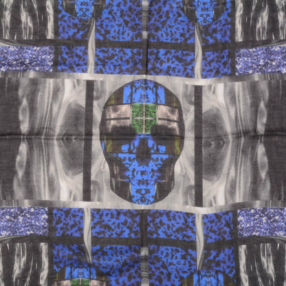 Alexander McQueen Modal Silk Perspex Patchwork Printed Scarf Blue Black 1 of 5