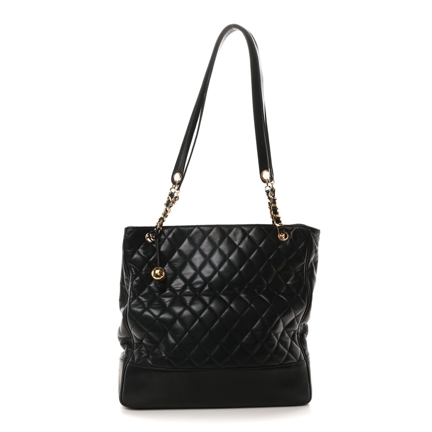 Lambskin Quilted Shopping Tote Black