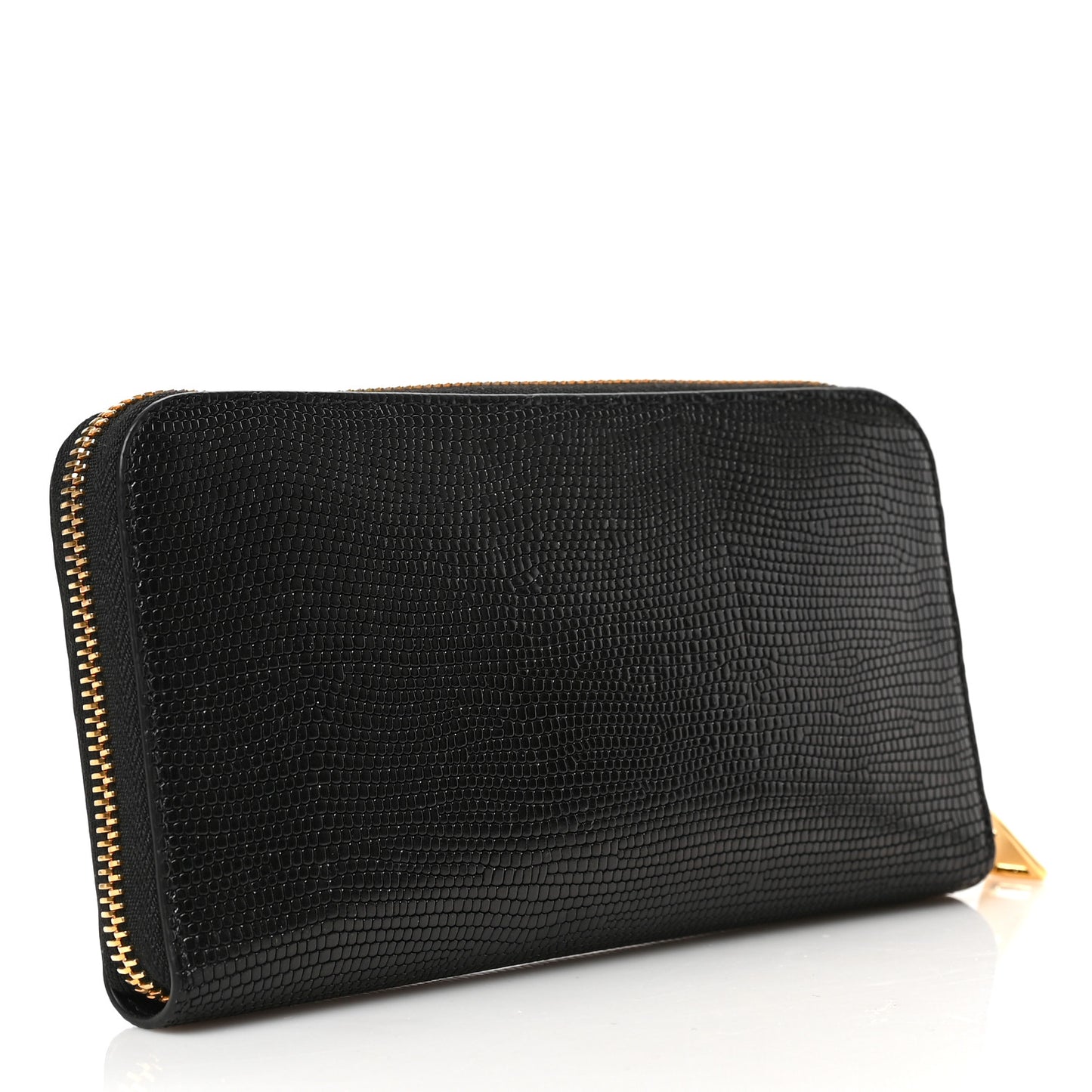Calfskin Lizard Embossed TF Zip Around Wallet Black