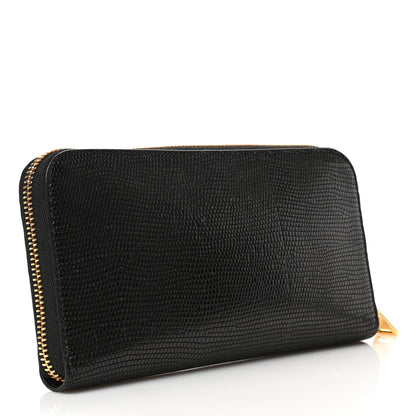 Tom Ford Calfskin Lizard Embossed TF Zip Around Wallet Black 3 of 6